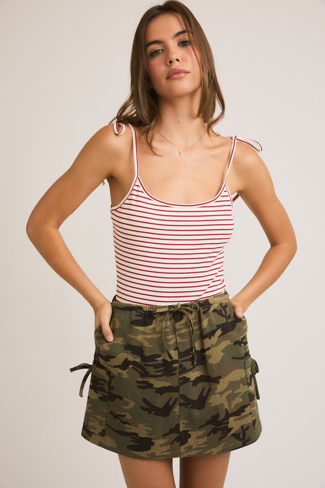 Striped Shoulder Tie Bodysuit
