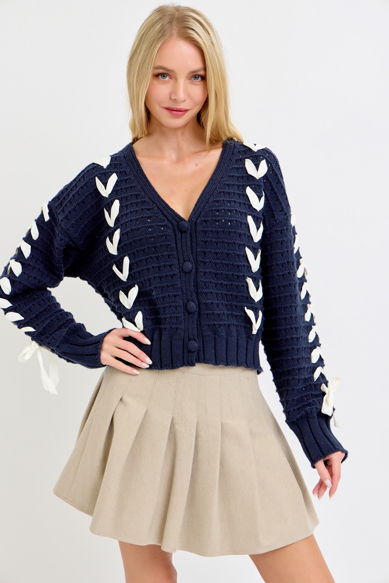 Satin Ribbon Knit Cardigan
