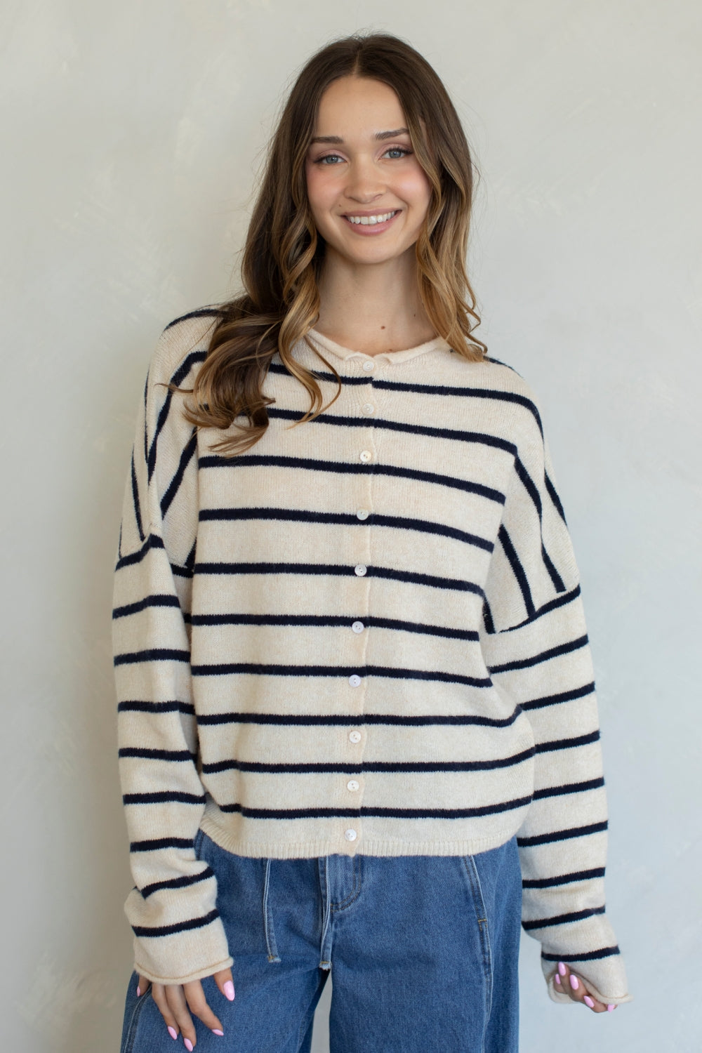 Natural Navy Cabana Stripe Piper Cardigan