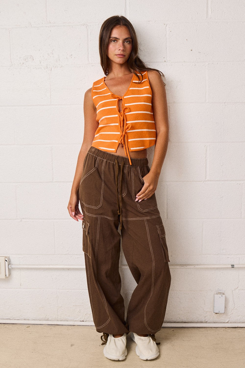 Clara Striped Front Tie Knit Top