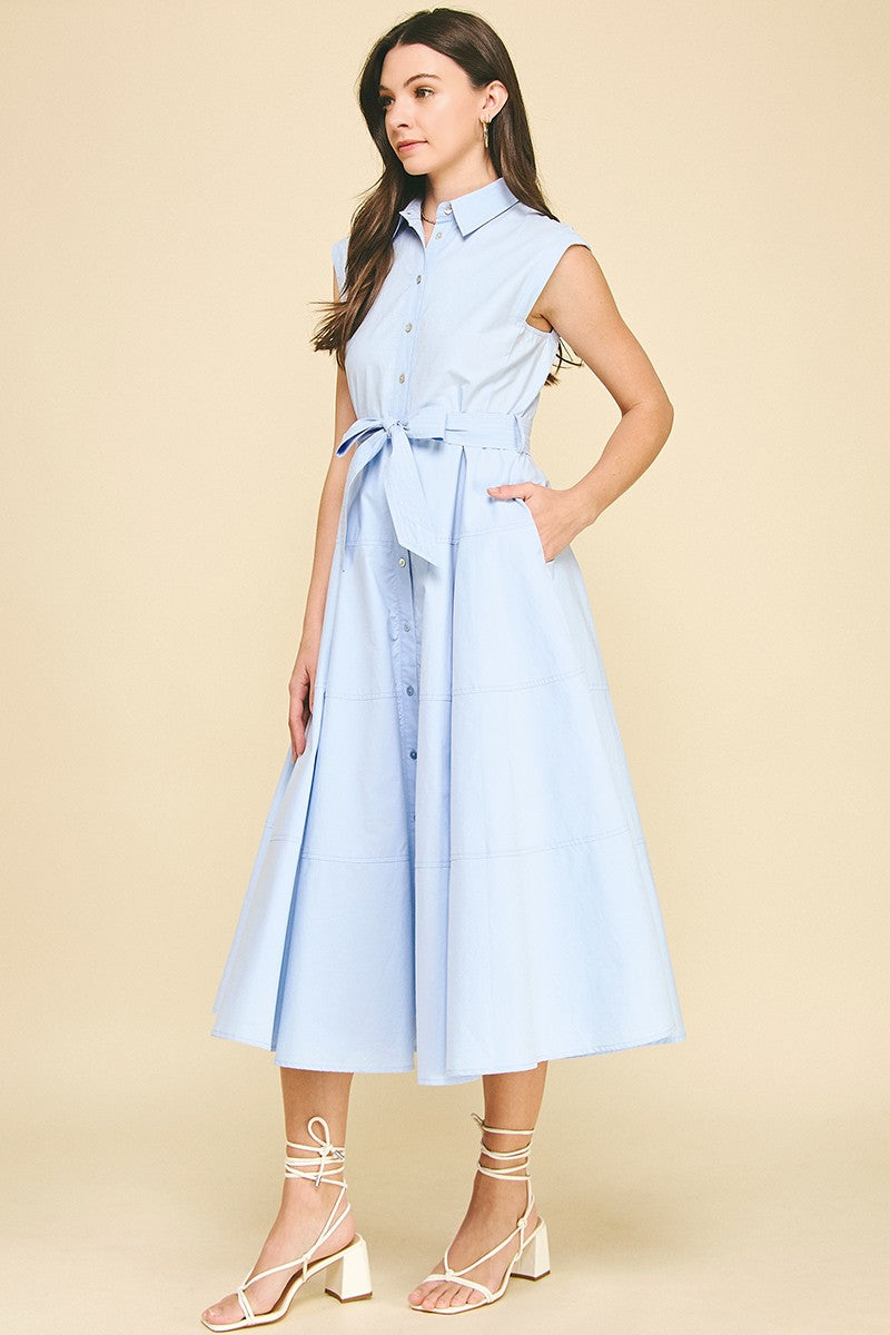 Button Down Belted Maxi Dress