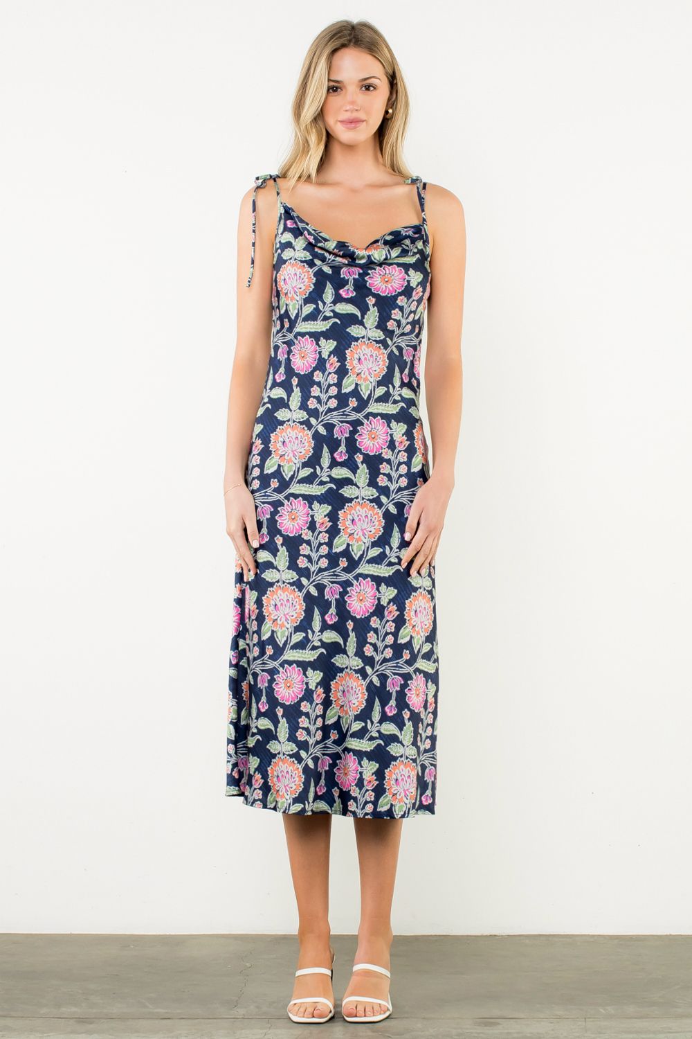 Tie Strap Floral Midi Dress