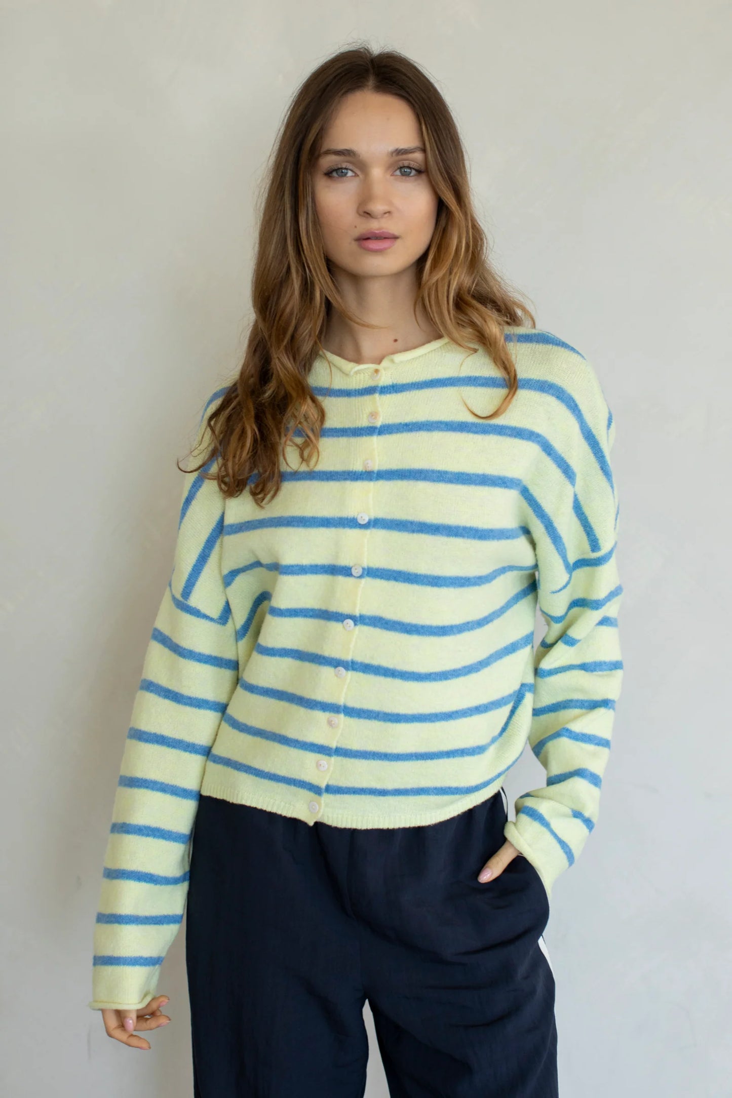 Light Yellow Cabana Stripe Piper Cardigan