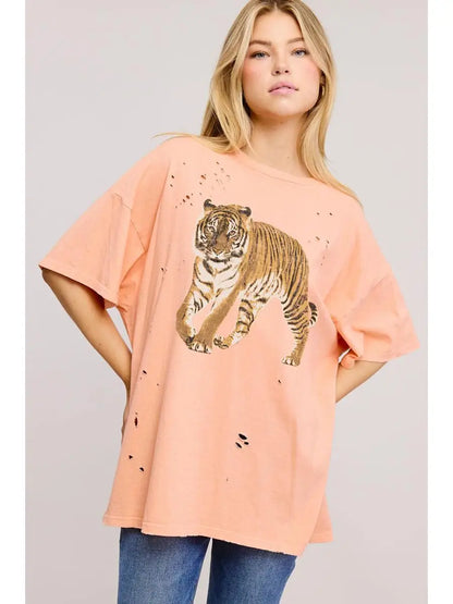 Vintage Tiger Graphic Distressed Oversized Seamless Tee