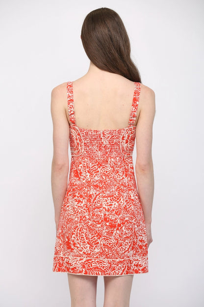 Abstract Floral Structured Linen Dress