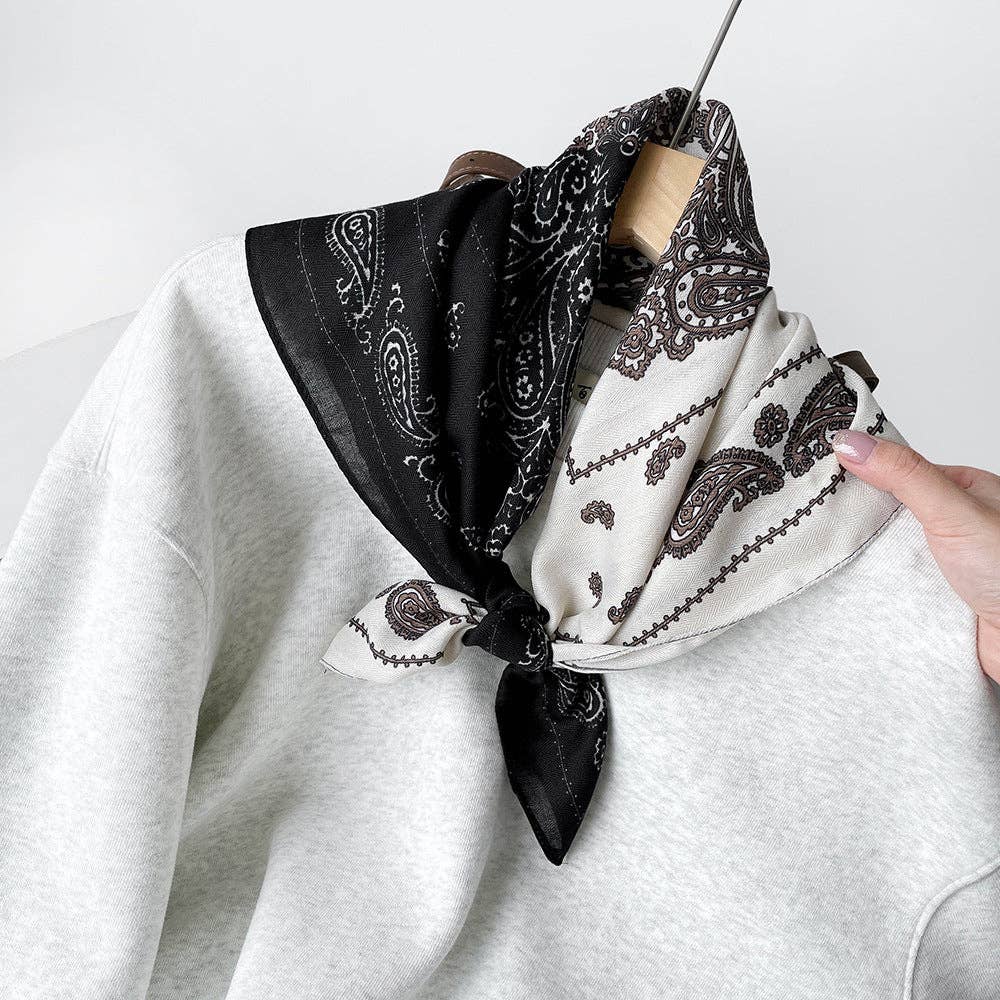 Splicing Print Vintage Square Silk Scarf