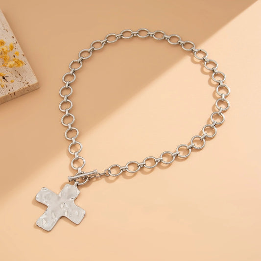 Hammered Cross Chain Necklace