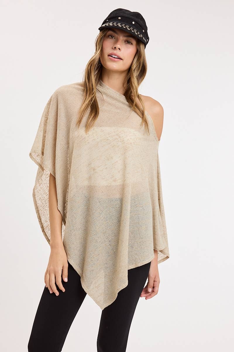 ASYMMETRIC DRAPE FLOWY KNIT PONCHO