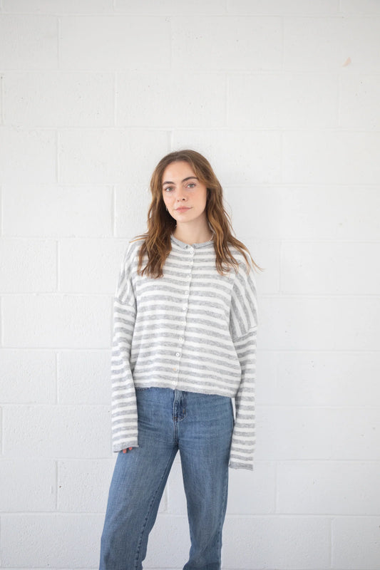 Ivory Heather Gray Standard Stripe Piper Cardigan