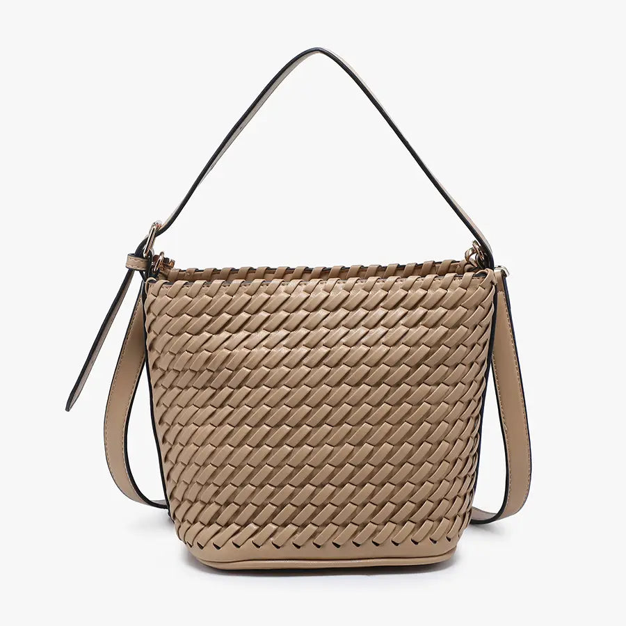 Emerson Diagonal Woven Bucket Bag w/ Crossbody Strap