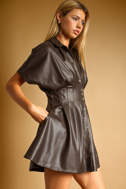 Faux Leather Pleated Mini Dress