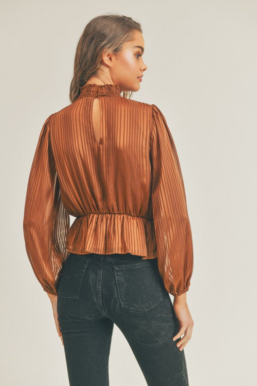TONAL STRIPE LONGSLEEVE SURPLICE BLOUSE