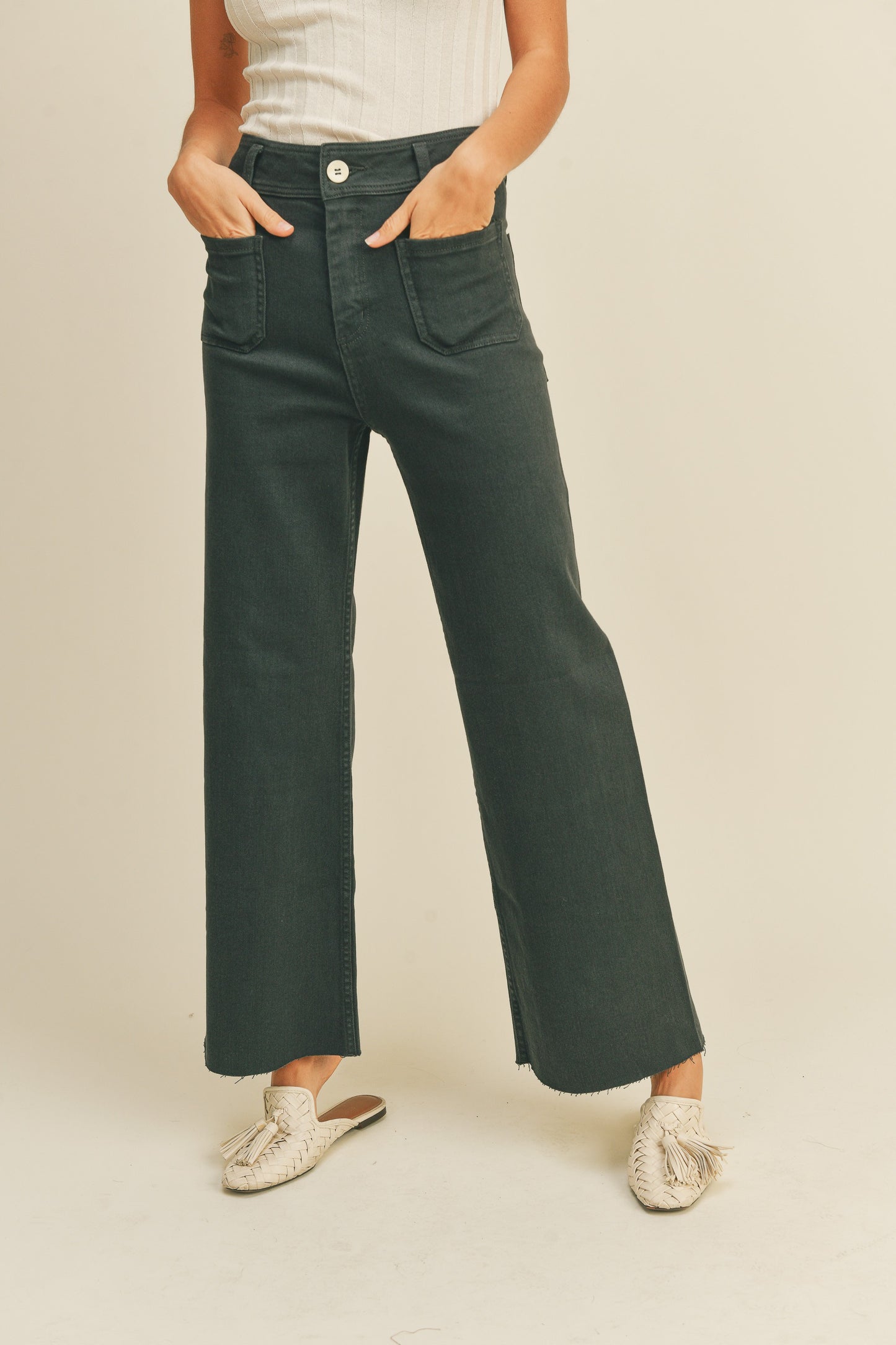 STRAIGHT WIDE LEG PANTS WITH FRONT POCKET
