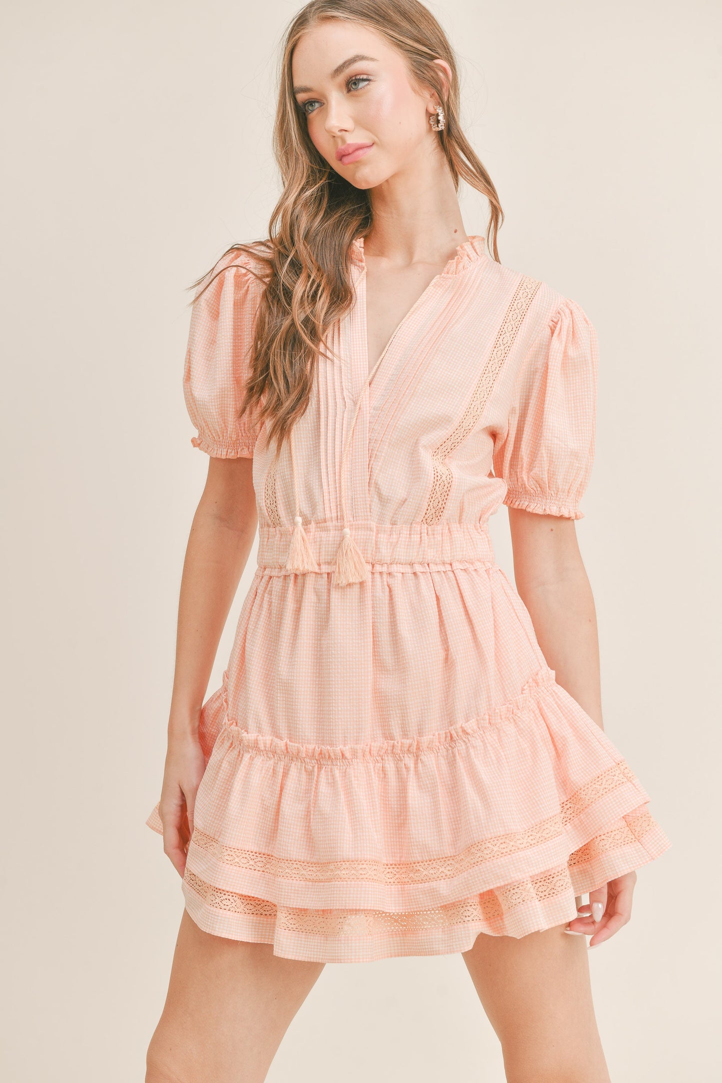 RUFFLE TIERED MINI DRESS