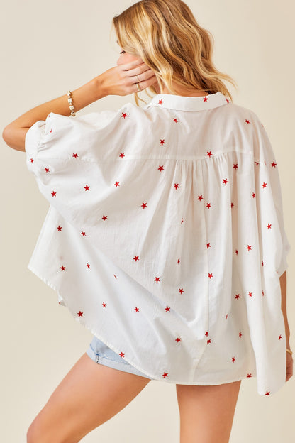 STAR EMBROIDERED OVERSIZED BUTTON DOWN SHIRT