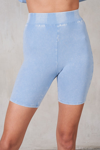MINERAL WASHED BIKER SHORTS