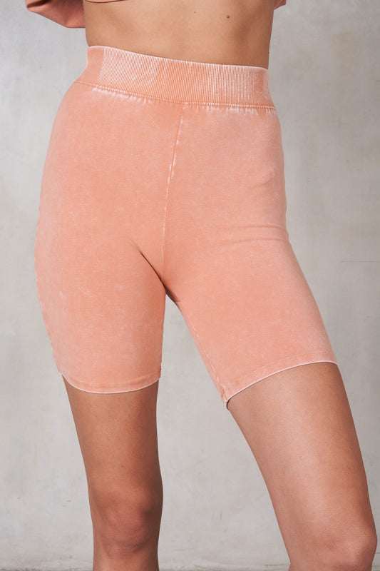 MINERAL WASHED BIKER SHORTS