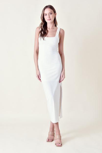 MINIMALIST BACK TWIST RIB KNIT MIDI DRESS