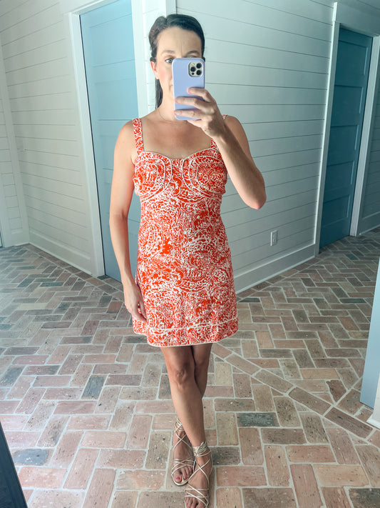 Abstract Floral Structured Linen Dress