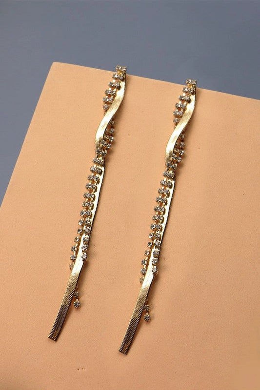 Rhinestone Snake Chain Twisted Linear Earring