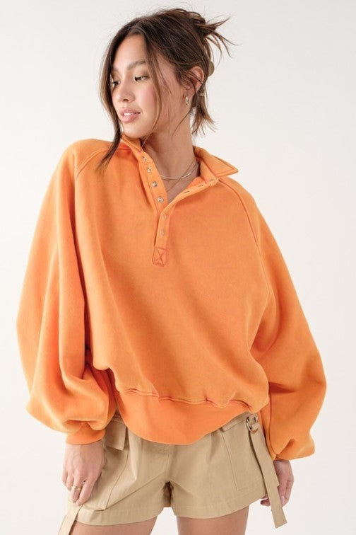 Snap Button Collared Pullover