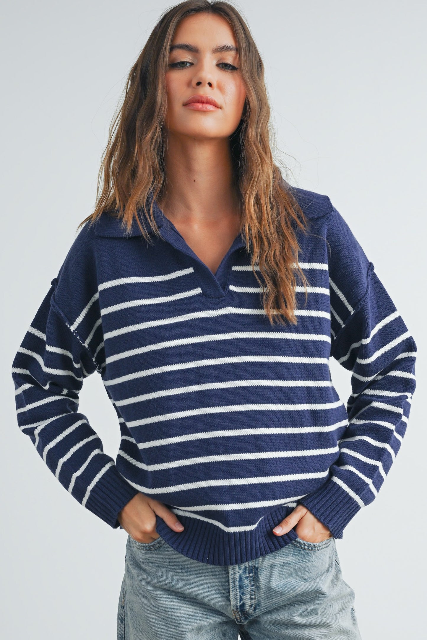 V-NECK STRIPED SWEATER