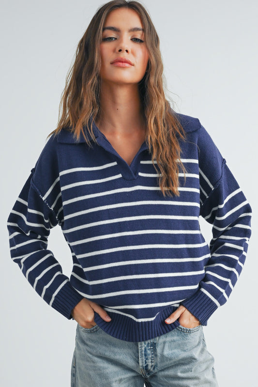 V-NECK STRIPED SWEATER