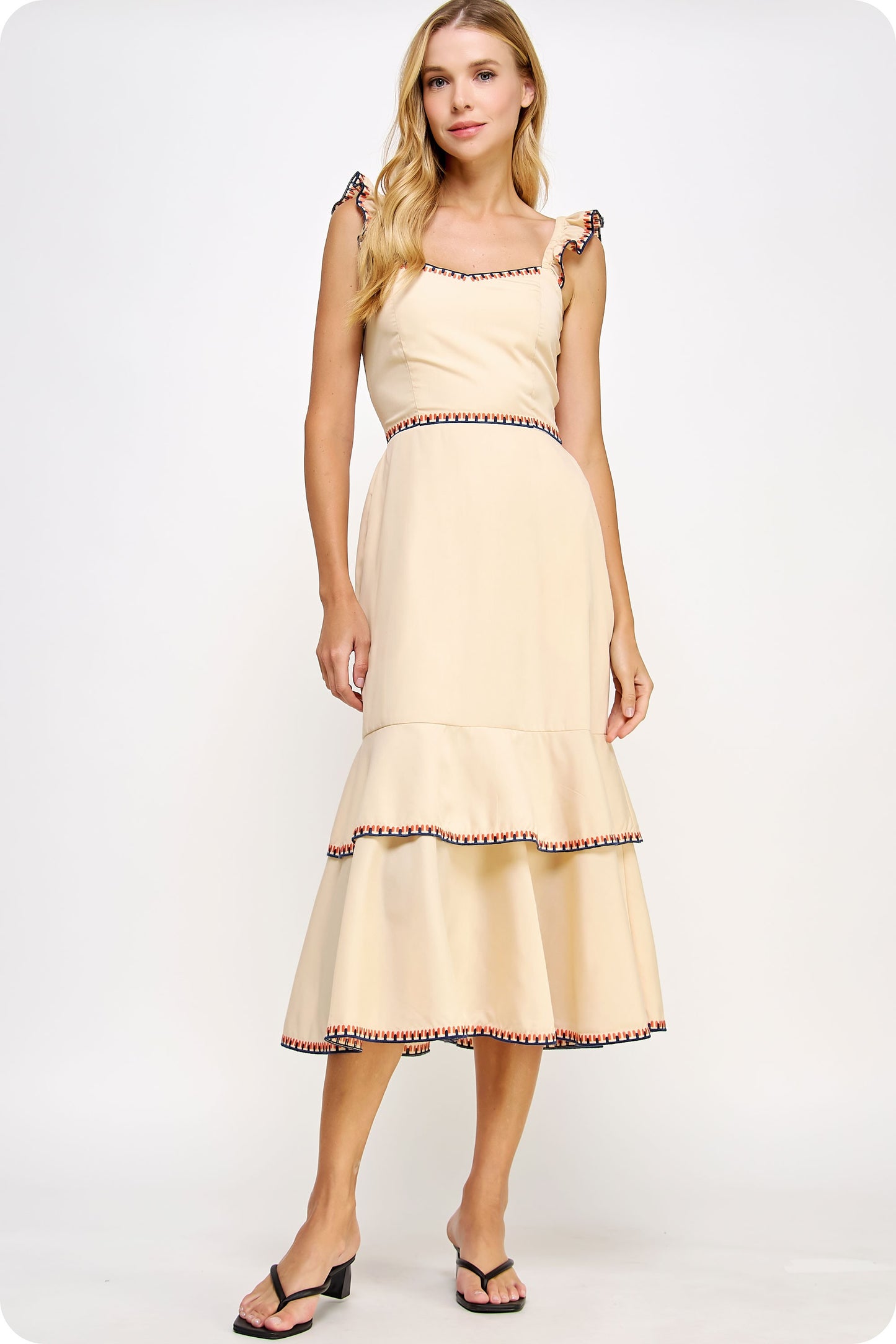 Layered Embroidery Midi Dress