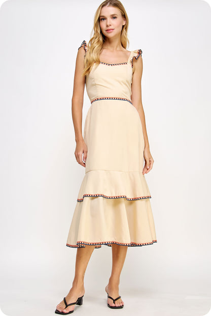 Layered Embroidery Midi Dress