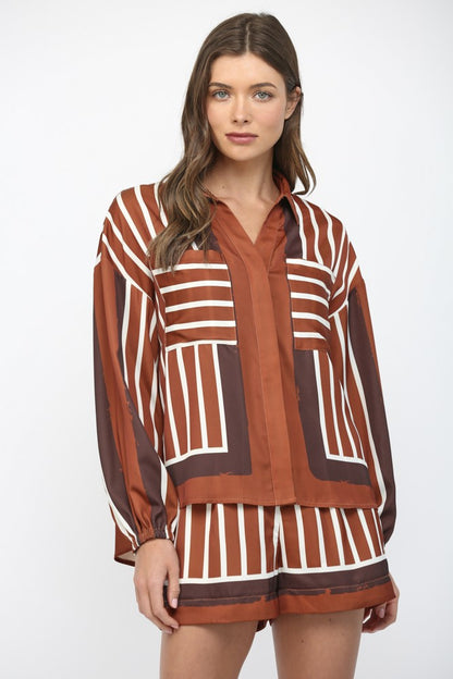Graphic Button Down Top & Shorts Set