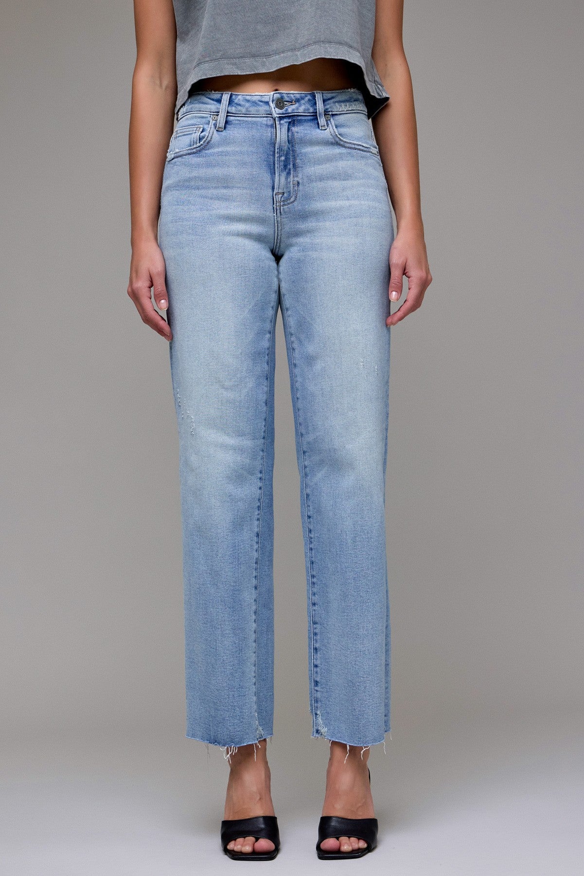 Ella Light Wash Raw Hem Classic Straight Jean