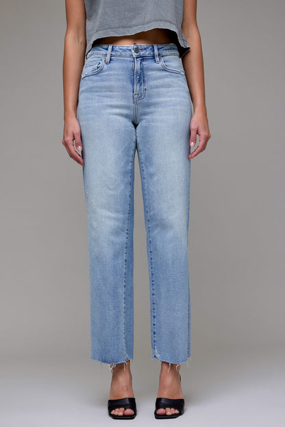 Ella Light Wash Raw Hem Classic Straight Jean