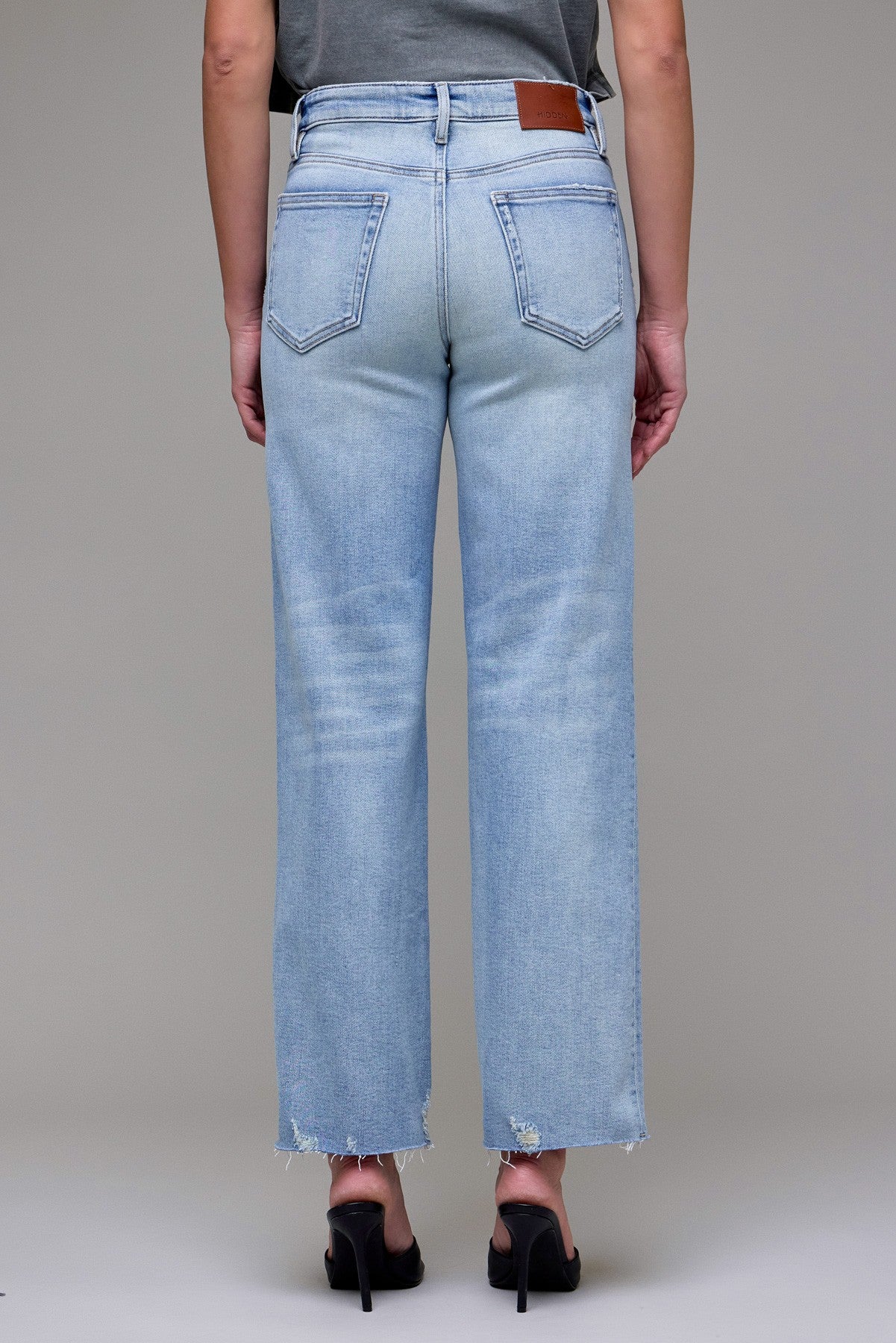 Ella Light Wash Raw Hem Classic Straight Jean