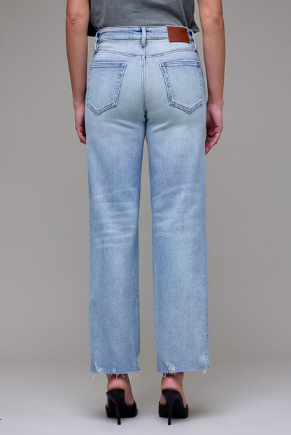 Ella Light Wash Raw Hem Classic Straight Jean