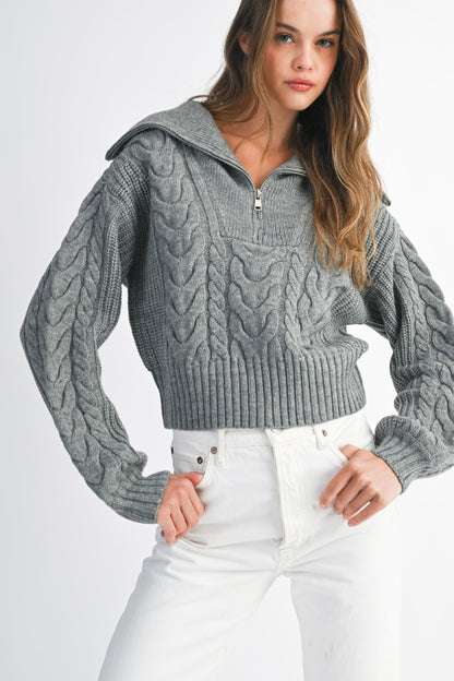 Cable Knit Half Zip Sweater