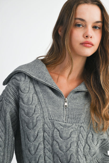 Cable Knit Half Zip Sweater
