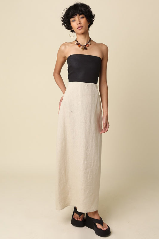 Mei Contrast Linen Maxi Dress