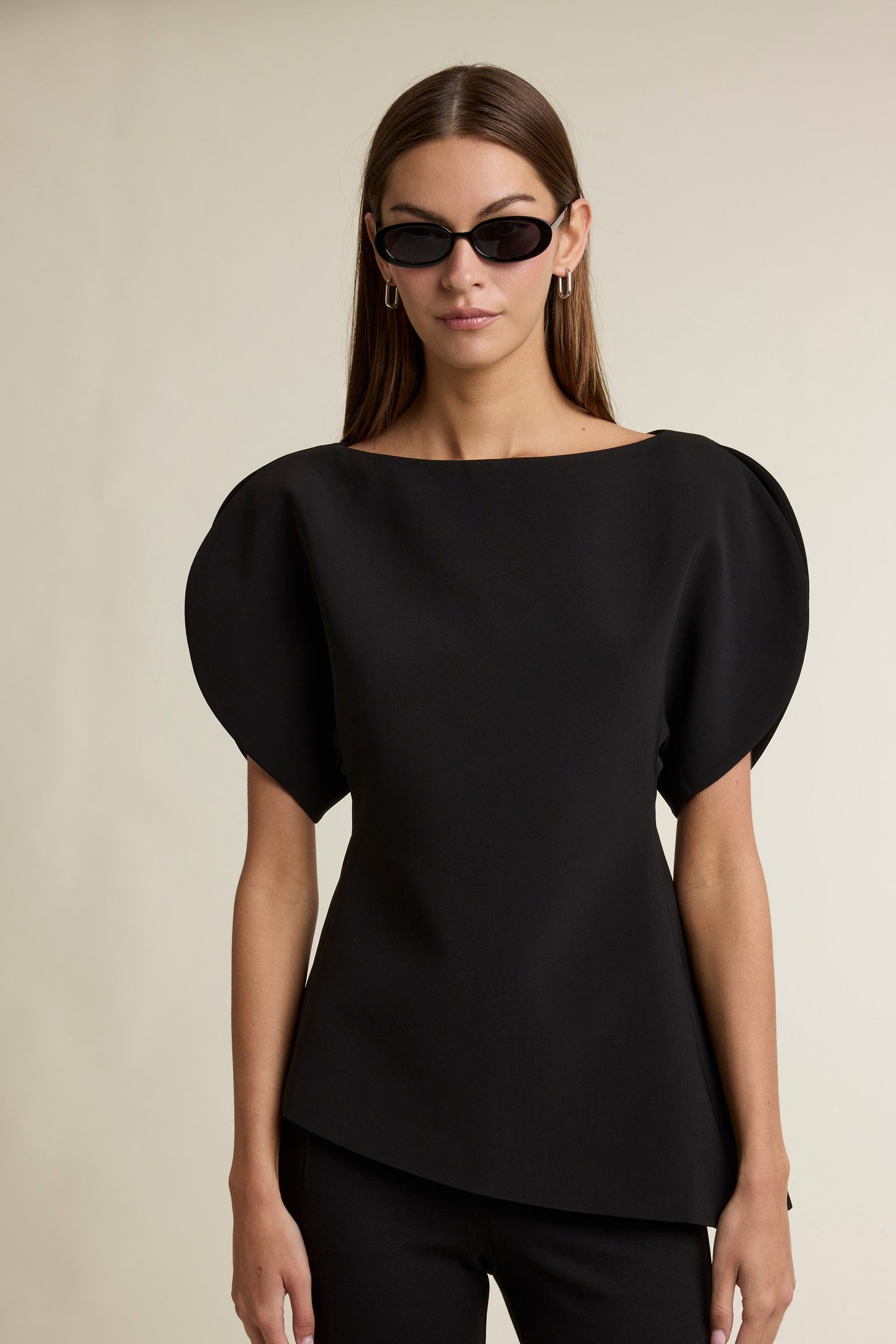 Boat Neckline Asymmetrical Hem Top