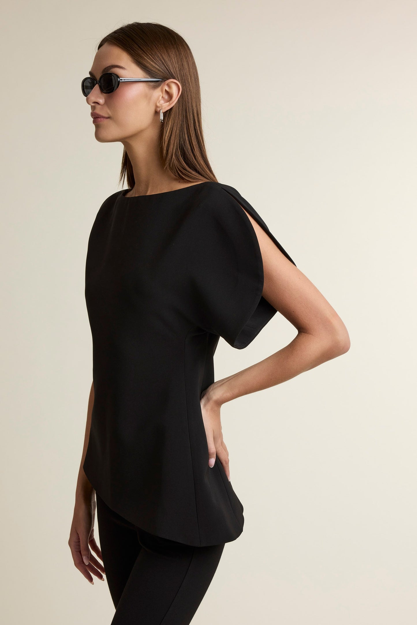 Boat Neckline Asymmetrical Hem Top