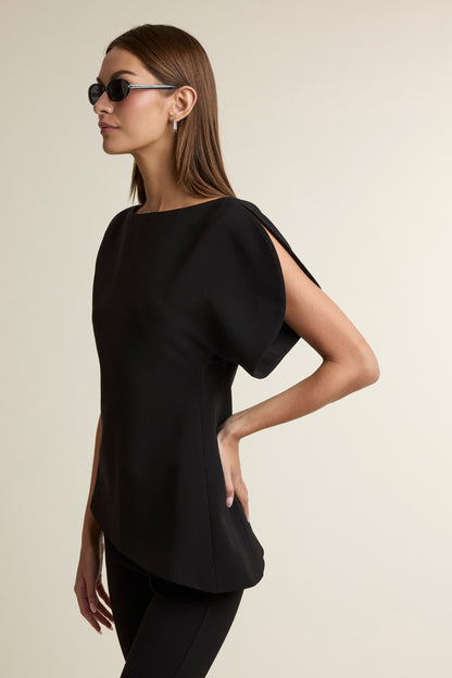 Boat Neckline Asymmetrical Hem Top