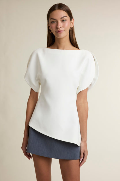 Boat Neckline Asymmetrical Hem Top