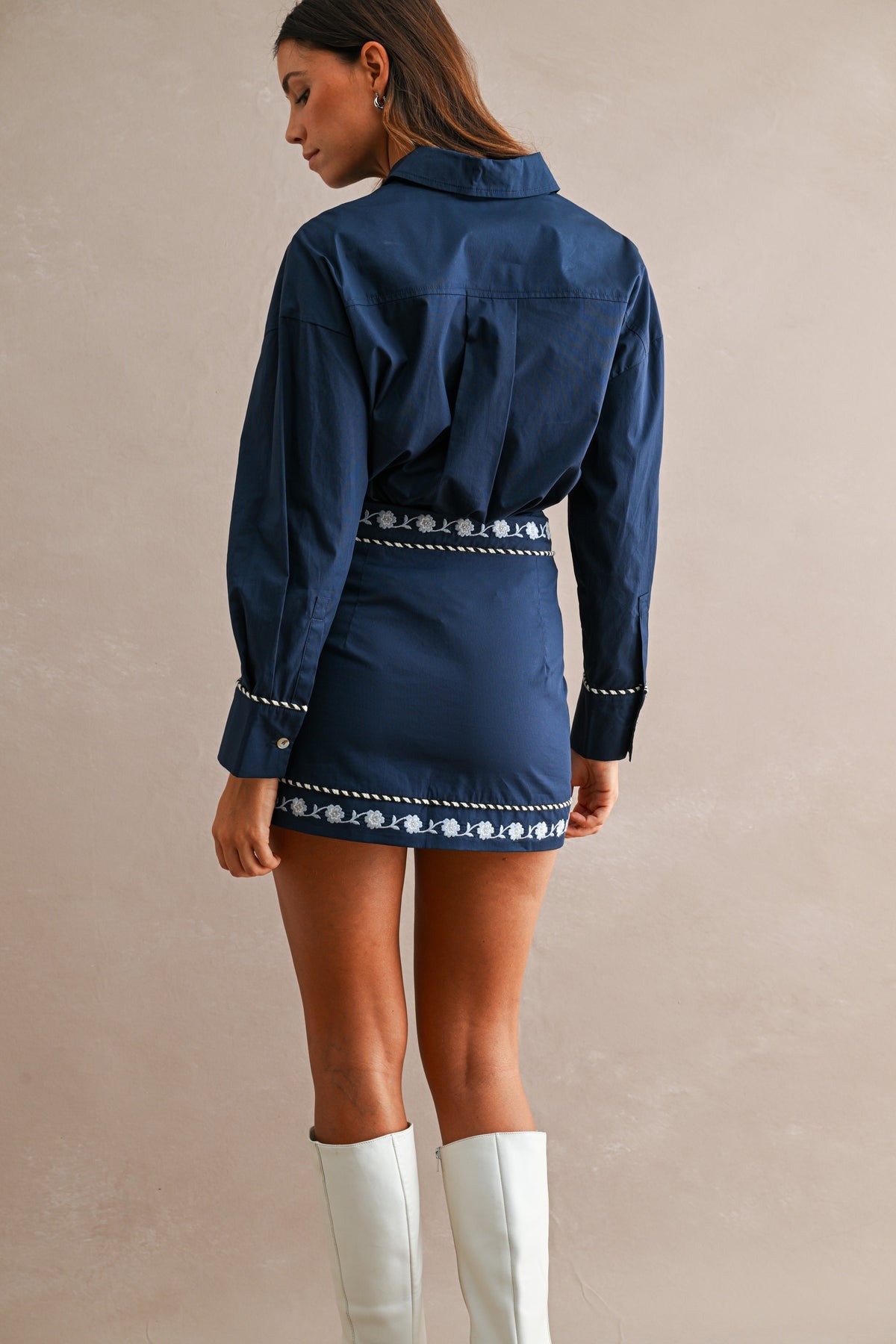 Embroidered Shirt & Mini Skirt Set