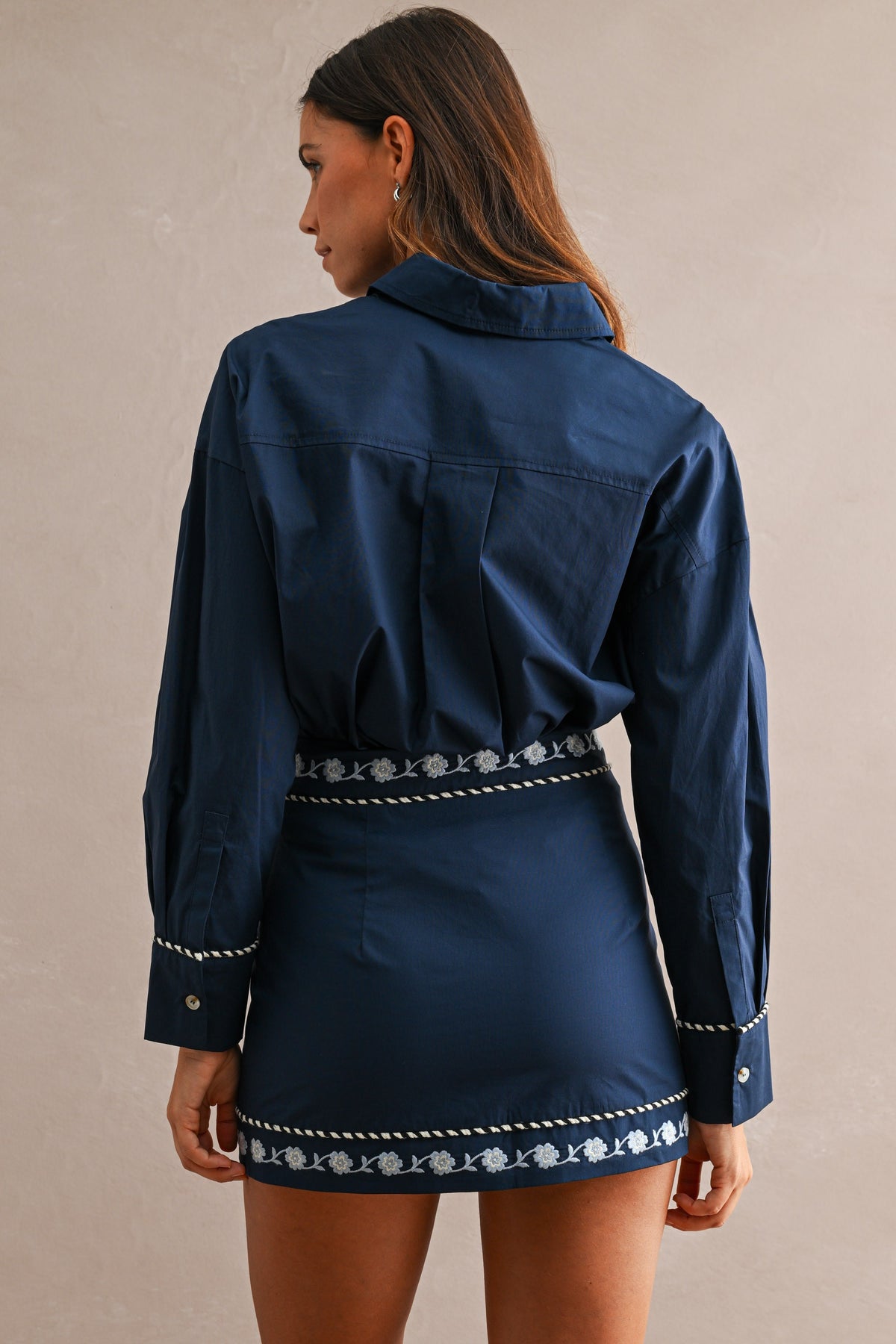 Embroidered Shirt & Mini Skirt Set