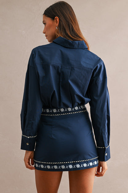 Embroidered Shirt & Mini Skirt Set