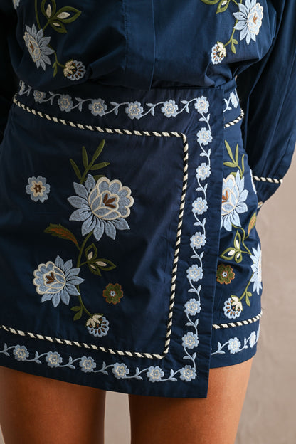 Embroidered Shirt & Mini Skirt Set