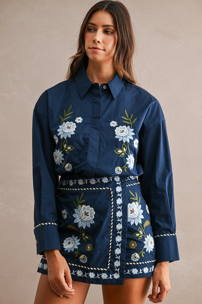 Embroidered Shirt & Mini Skirt Set