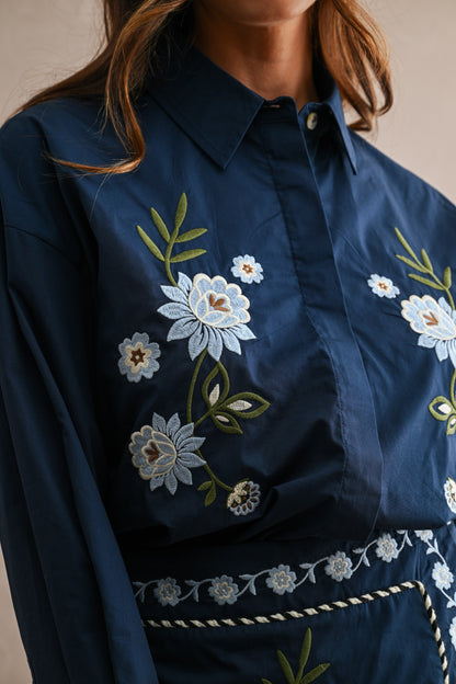 Embroidered Shirt & Mini Skirt Set