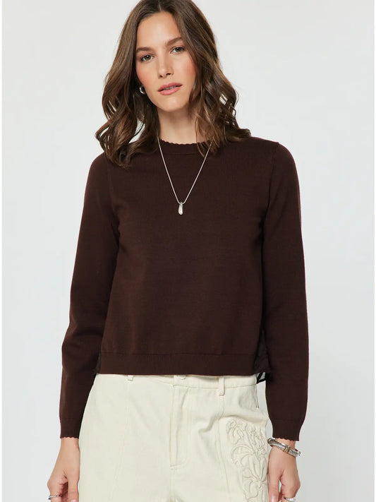Mixed Media Floral Back Sweater Top