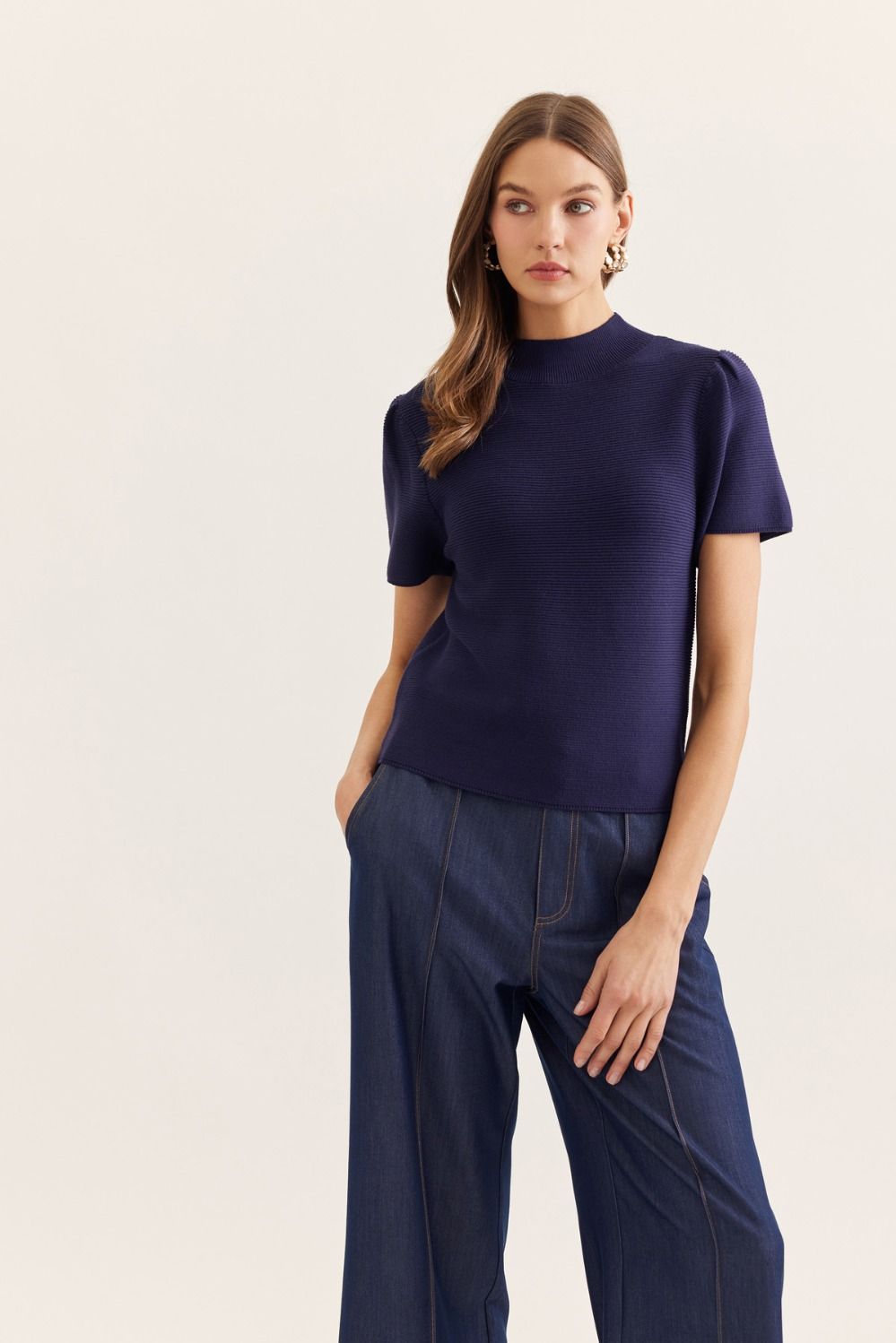Puff Sleeve Mock Neck Top