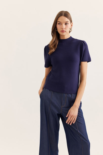 Puff Sleeve Mock Neck Top